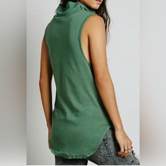 Free People Tops - Free People Green Sleeveless Muscle Tee with Mandarin Collar Athleisure Lux